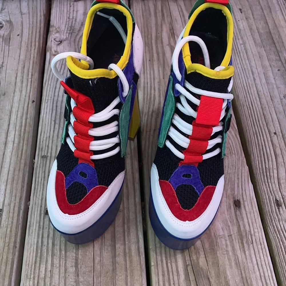 Anthony Wang Zucchini Colorblock Platform Sneaker Heels Size 7.5